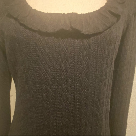 Women's Black Cable knit Midi Sweater Dress Ruffled Collar Textured New Medium - Picture 14 of 16